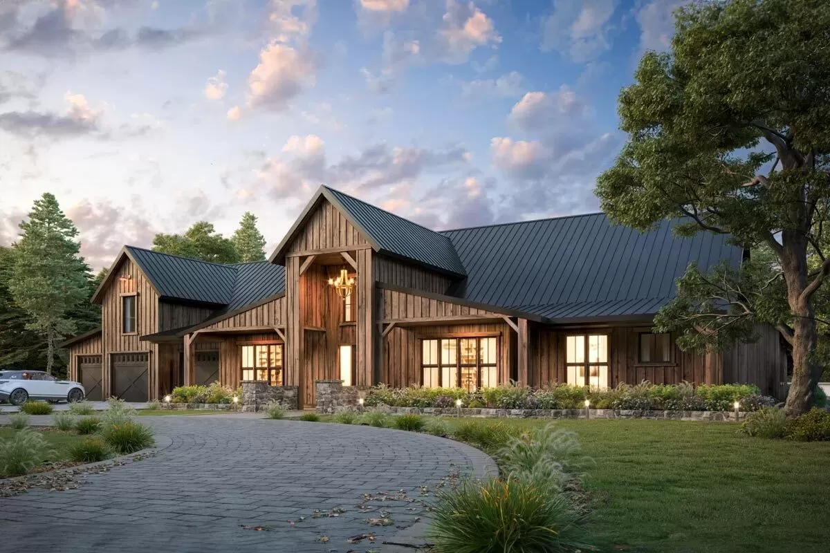 Fully Featured Barn-Style Modern House Plan with Indoor Outdoor Living ...