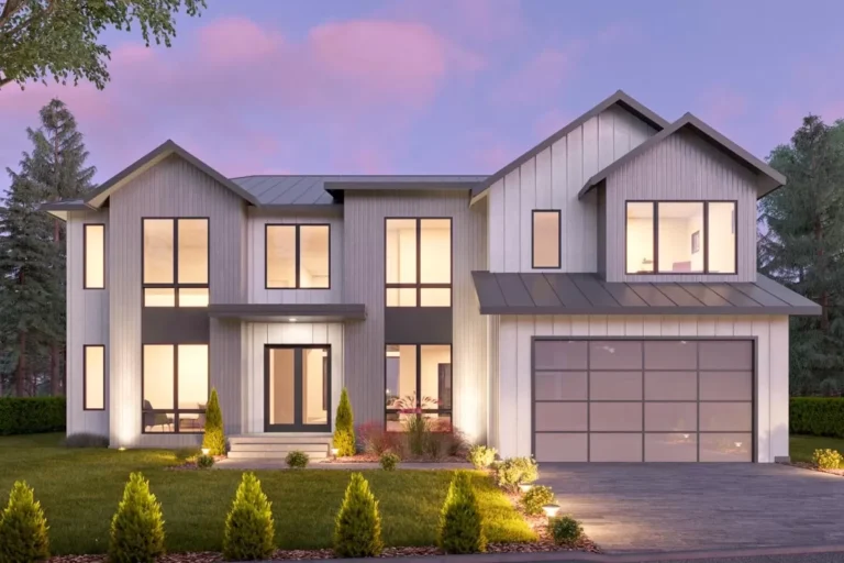 2-Story Contemporary House Plan with 3-Car Tandem Garage (Floor Plan)