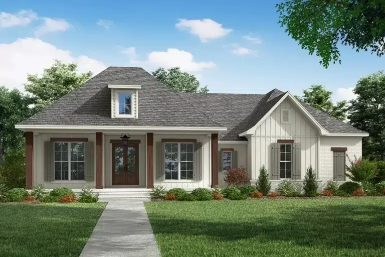 3 Bed Acadian Home Plan with Bonus Over Carport (Floor Plan)