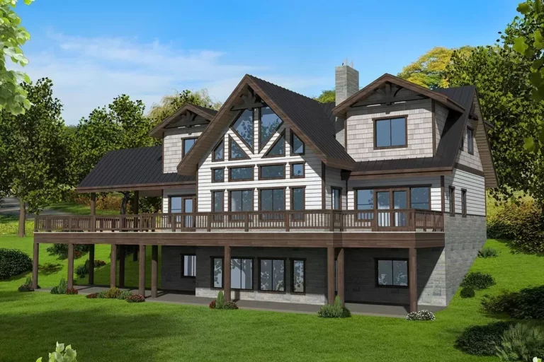 4-Bed Rustic Country Home Plan with Home Office and Sauna (Floor Plan)