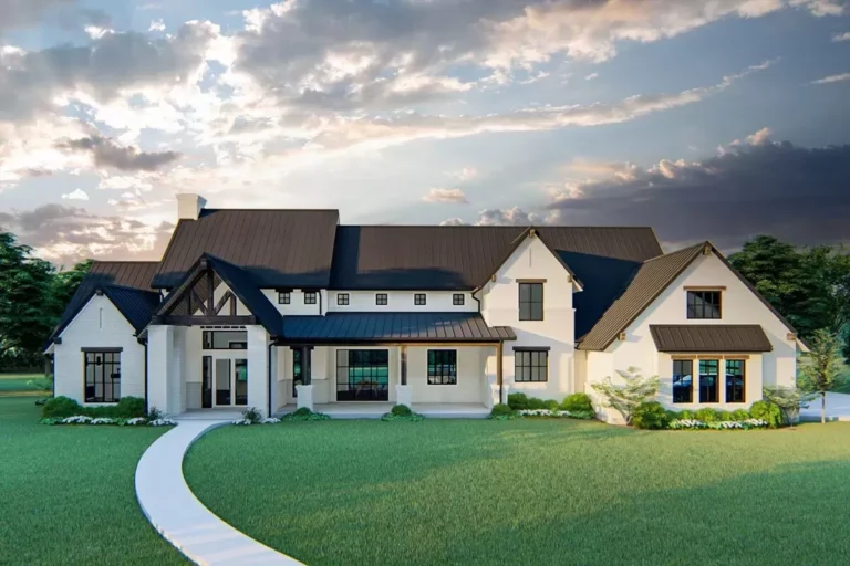 4600 Square Foot Transitional Farmhouse Plan with Game Room and Study (Floor Plan)