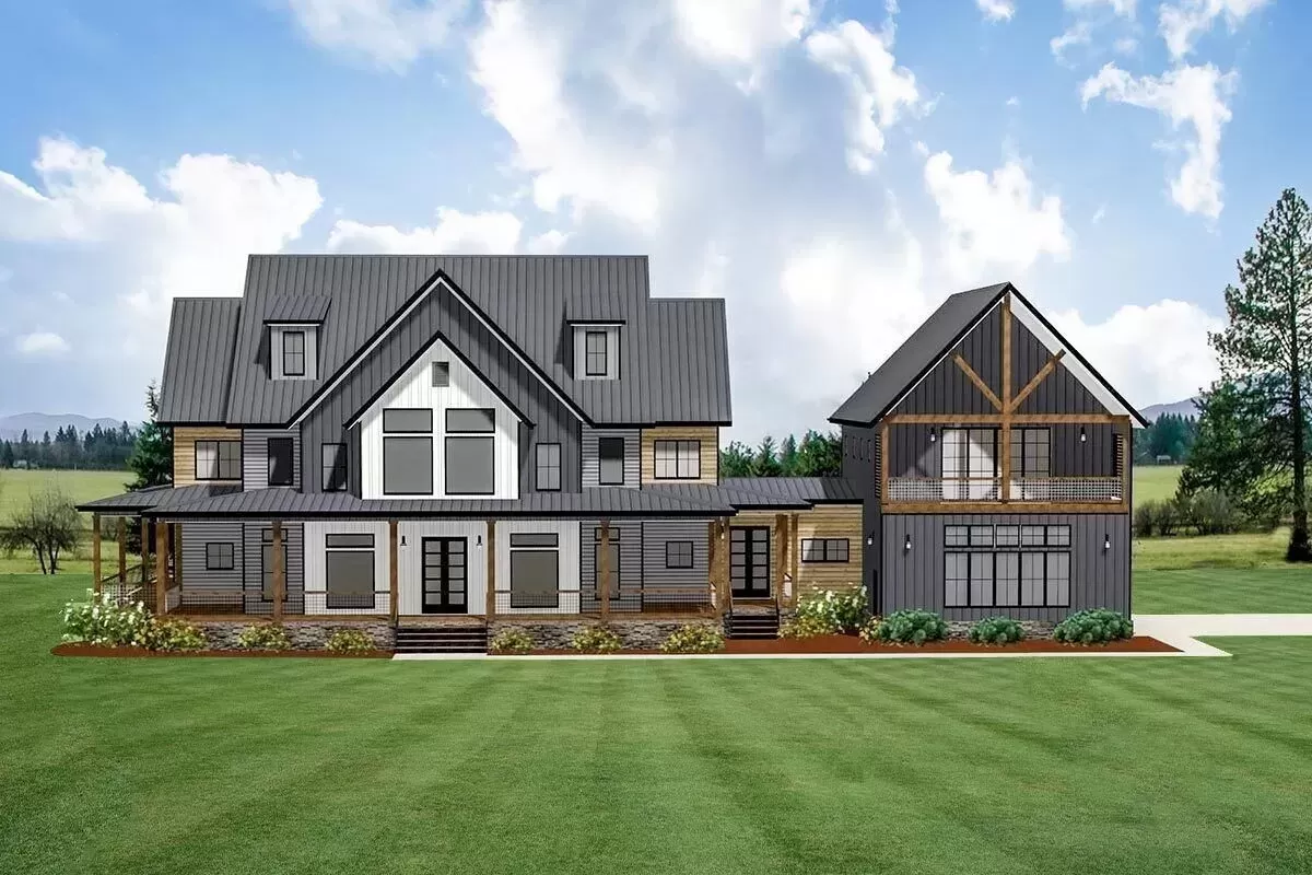 5-Bed Modern Farmhouse Plan with Wraparound Porch and Optional Man Cave ...