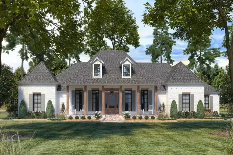 Acadian-inspired 4-Bed House Plan with 3-Car Garage and Bonus Expansion (Floor Plan)