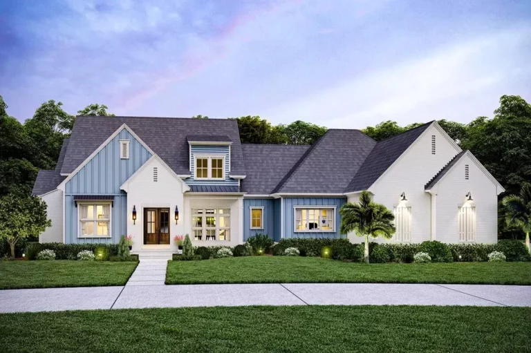 Exclusive One-level Home Plan with Private Master Suite and 4-Car Garage (Floor Plan)