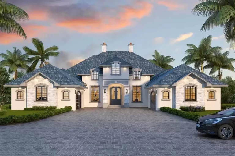 One-Level French Country Home Plan with Study and Exercise Room (Floor Plan)