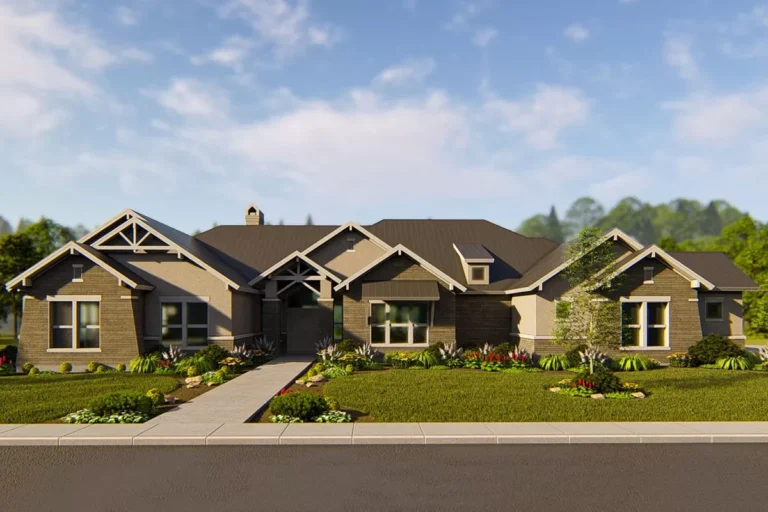 One-level Craftsman Home Plan with Game and Media Rooms (Floor Plan)