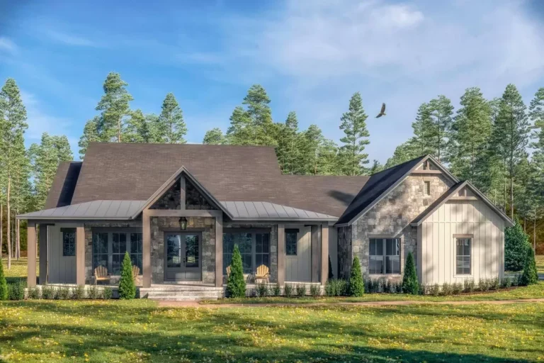 Rustic 3-Bedroom Craftsman House Plan with Wrap Around Porch (Floor Plan)
