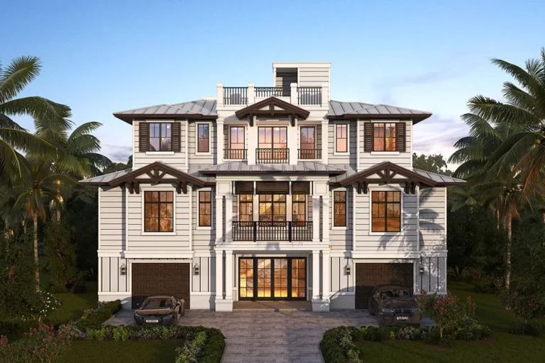 Southern Coastal Home Plan with Elevator and Split Bedrooms (Floor Plan)