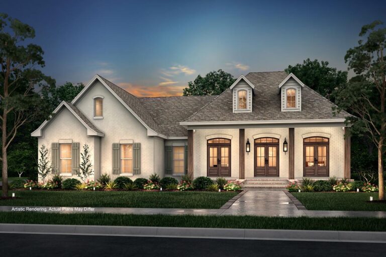 Southern French Country Home Plan with 3 Beds Plus Bonus – 1500 Sq Ft (Floor Plan)
