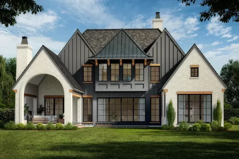 Transitional French Country Home Plan with Pocket Home Office (Floor Plan)