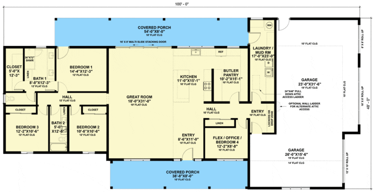 2400 Sq. Ft. 4-Bedroom Modern Farmhouse Plan With 4-Car Garage (Floor ...