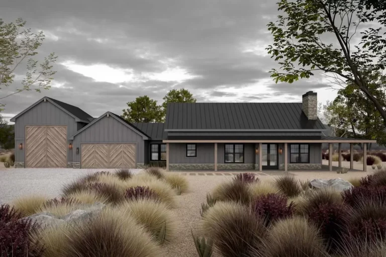 3 Bed Barndominium-Style House Plan with 10-Foot-Deep Wraparound Porch – 2024 Sq Ft (Floor Plan)