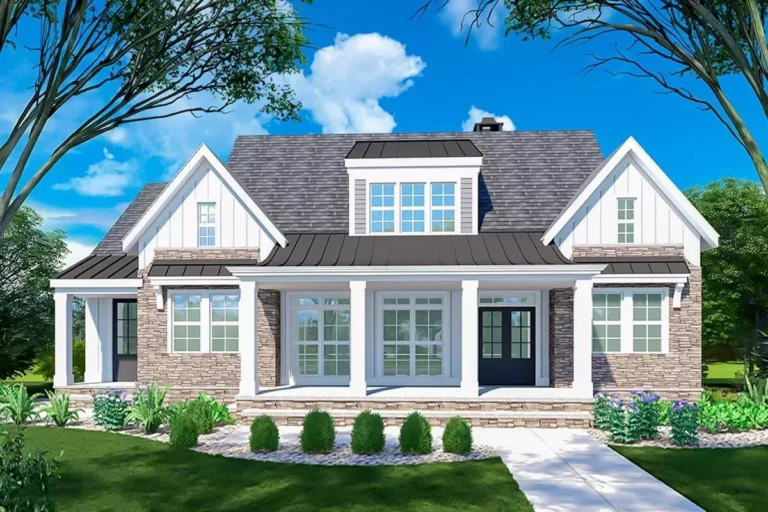 3-Bed French Country Farmhouse Plan with Screened Porch and Vaulted Great Room (Floor Plan)
