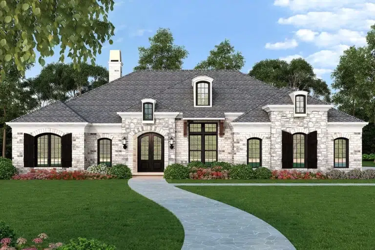 3-Bed Traditional House Plan with 2-Car Carport in Back (Floor Plan)