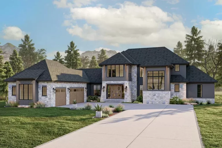 4000 Square Foot Modern French Country House Plan with Beautiful Library (Floor Plan)