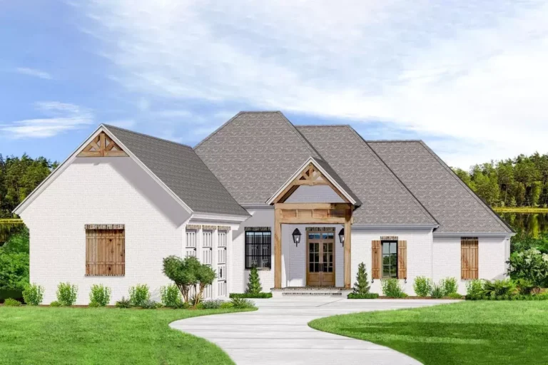 Acadian House Plan with 3-Car Courtyard Garage (Floor Plan)