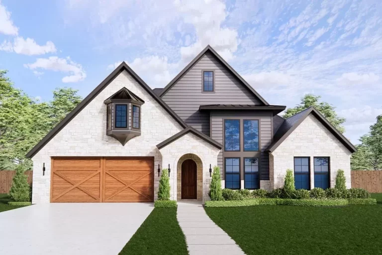 Contemporary European Home Plan with Laundry Room Access from Primary Bathroom (Floor Plan)