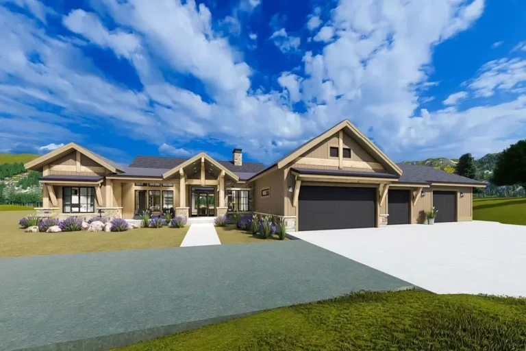 Craftsman House Plan with Garage Workshop and Lower Level Expansion (Floor Plan)