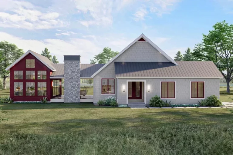 Dogtrot House Plan with Window-filled Rec Room (Floor Plan)