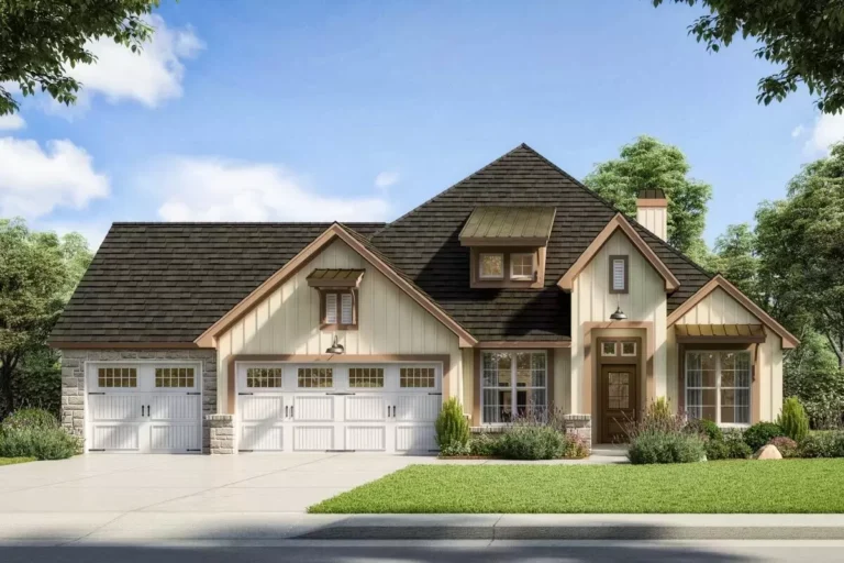 Exclusive Country Craftsman Home Plan with Split Bedrooms and Study (Floor Plan)