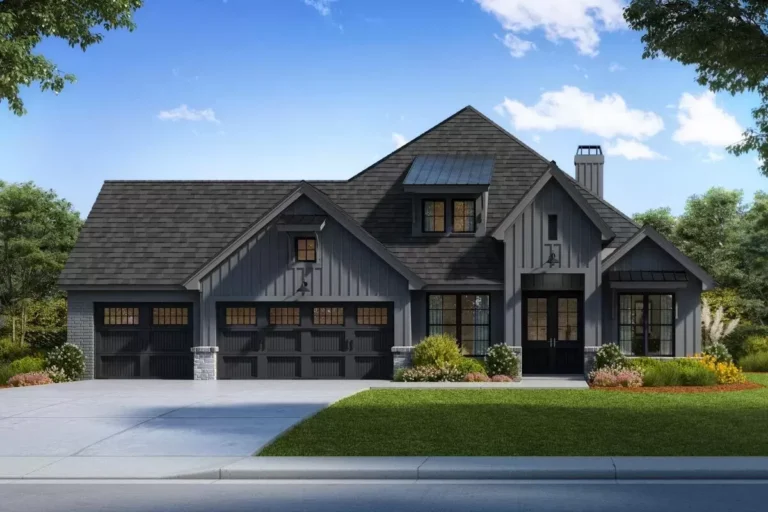 Exclusive New American House Plan with Bonus Room and 3-Car Garage (Floor Plan)