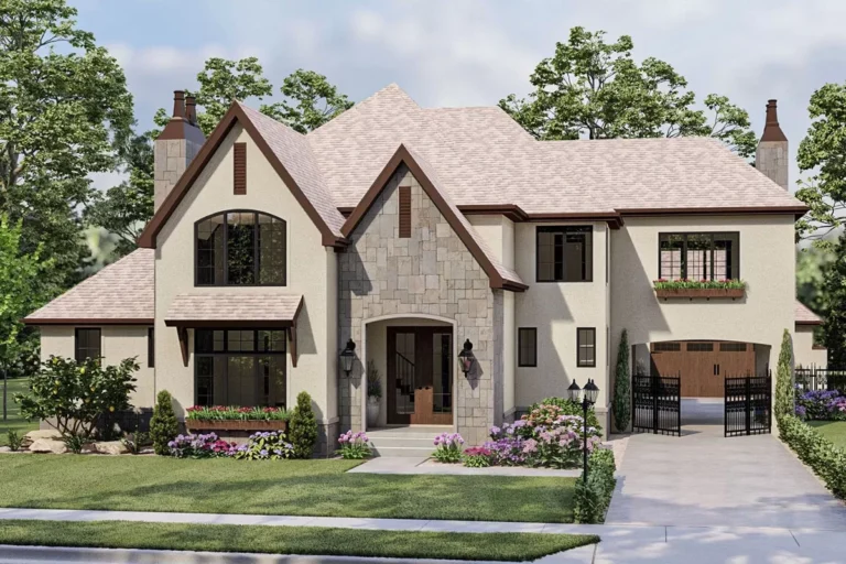 French Country House Plan with 4 Beds and a Porte Cochere (Floor Plan)