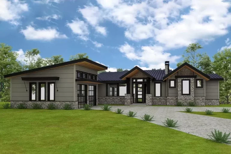 Modern Prairie Home Plan with Impressive Outdoor Living Space (Floor Plan)