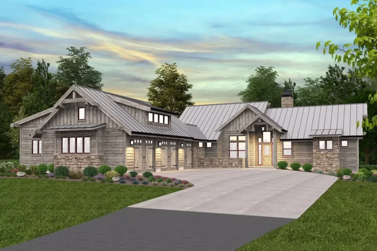 Mountain Craftsman Home Plan with Garage Workshop (Floor Plan)
