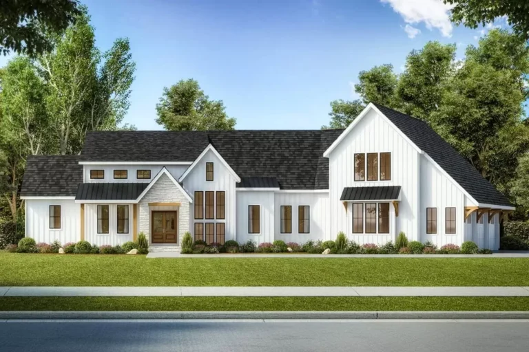 New American Farmhouse with Angled 3-Car Garage and Lower Level Expansion (Floor Plan)