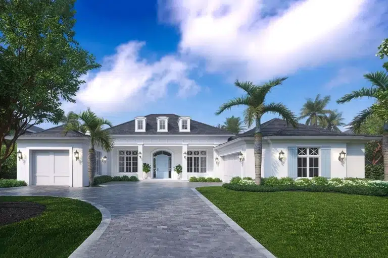 One-Level Coastal House Plan with Split Garage Layout (Floor Plan)