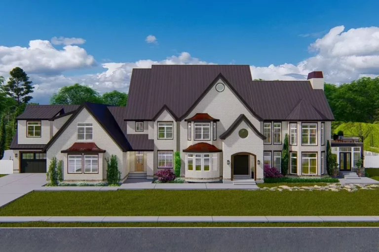 Spacious 4-Bed House Plan with 2-Story Library (Floor Plan)