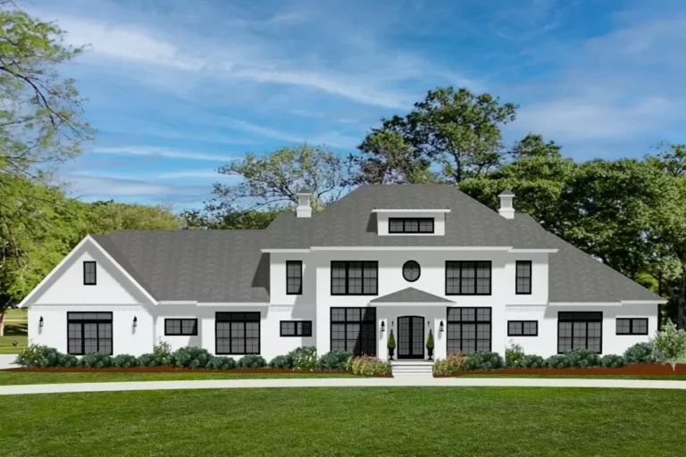 Transitional Country House Plan with Deluxe Owner's Suite and Bonus Room above Garage (Floor Plan)