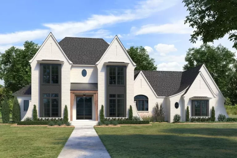 Transitional House Plan with Home Office and 2-Story Family Room (Floor Plan)