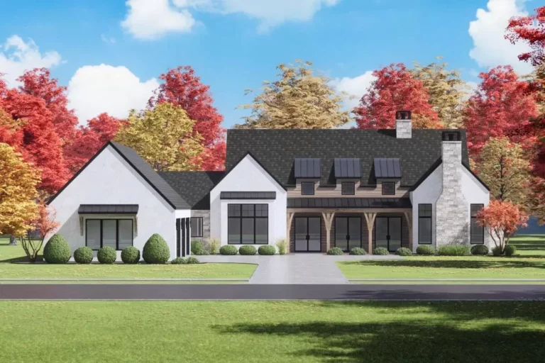 Triple Dormered Modern Farmhouse Under 4000 Square Feet with 3-Car Garage (Floor Plan)