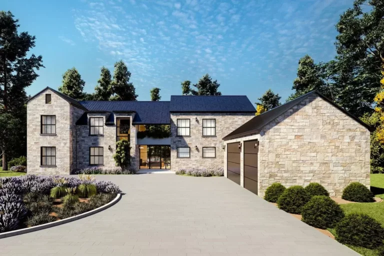 Two Story Transitional Home Plan with Pool House and Upstairs Home Theater (Floor Plan)