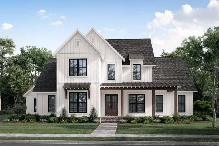 2-Story Modern Farmhouse with Home Office and Large Rear Porch (Floor Plan)