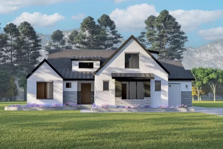 2-Story New American Home Plan with Vaulted Master and Bedroom-with-Loft Upstairs (Floor Plan)