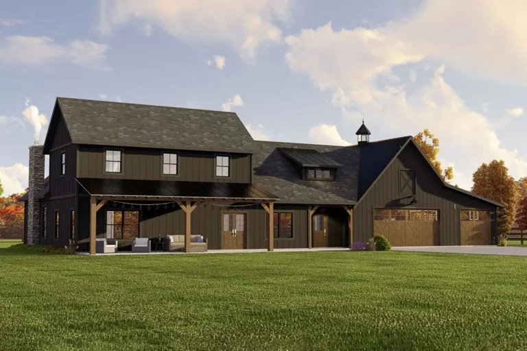 2400 Square Foot Rustic 3-Bedroom Farmhouse Plan with Barn-Style Garage (Floor Plan)