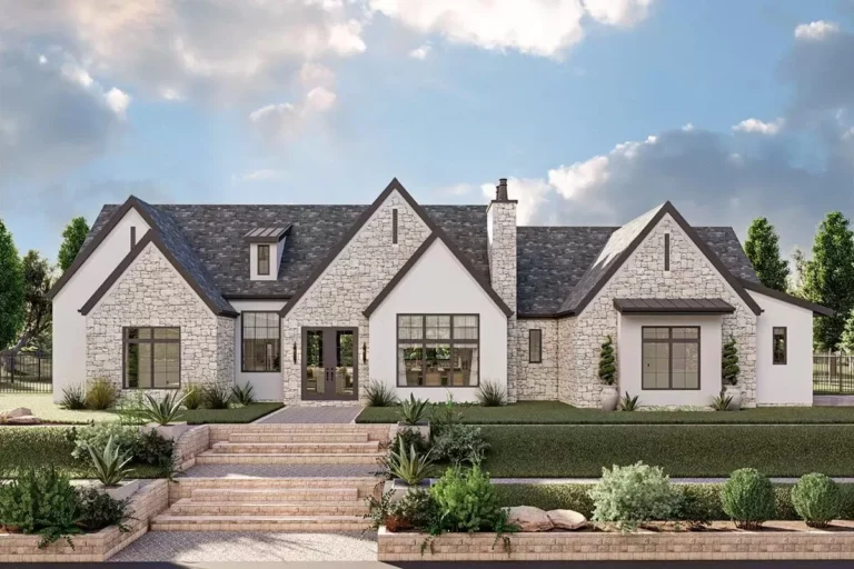 3-Bed Modern Cottage Plan with Two Fireplaces and 2-Car Garage (Floor Plan)
