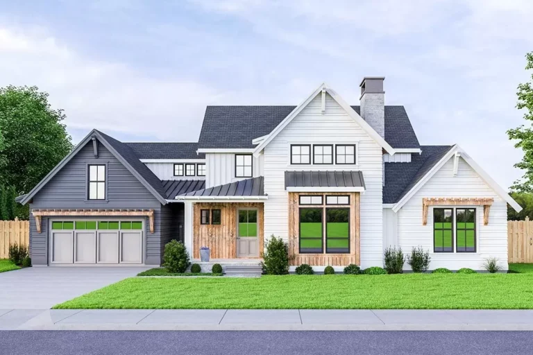 3-Bed Modern Farmhouse Plan with Breezeway Attached Garage (Floor Plan)