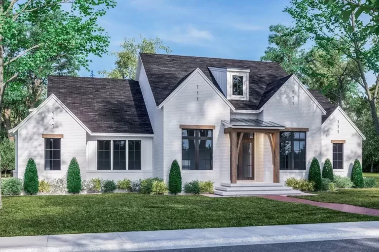 Contemporary Transitional House Plan with Home Office and Secure Delivery Room (Floor Plan)