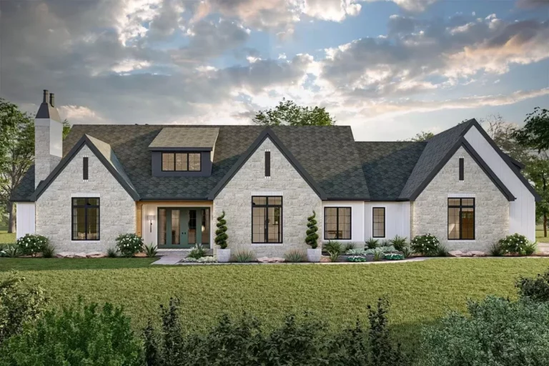 Modern Euro-Style 2700 Square Foot Cottage with 3-Car Garage (Floor Plan)