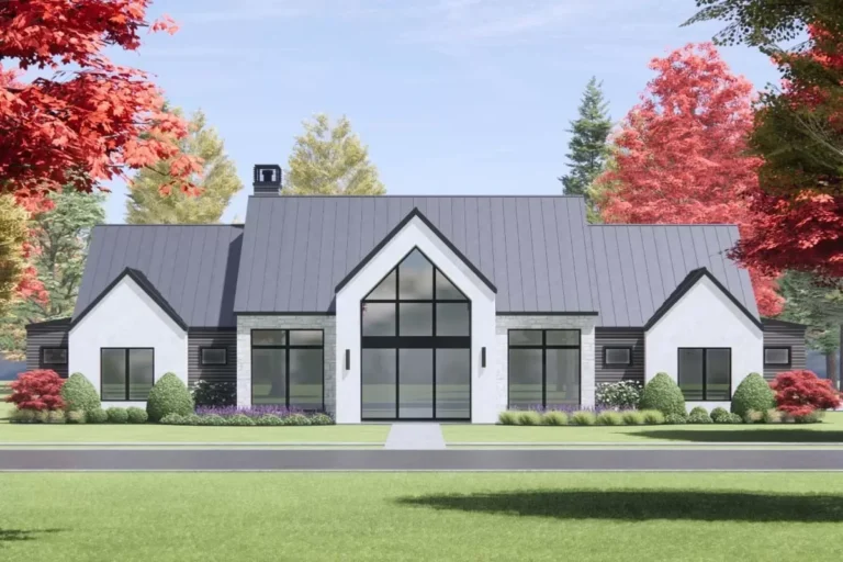 One-Story Scandinavian-Style House Plan with Bonus Room – 3637 Sq Ft (Floor Plan)
