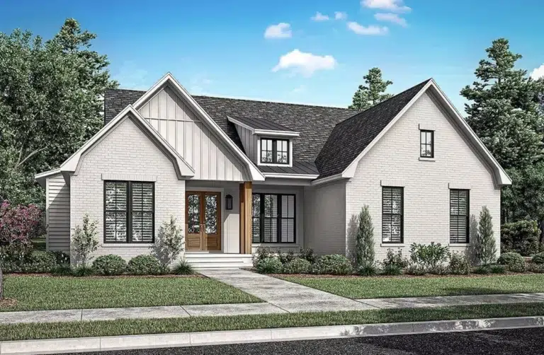Transitional 4-Bedroom Modern Farmhouse with Vaulted Master Suite (Floor Plan)