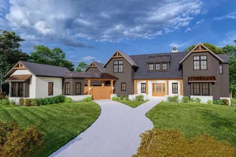 Transitional Craftsman Plan with Gated Motor Court and Main-Level Owner's Suite (Floor Plan)