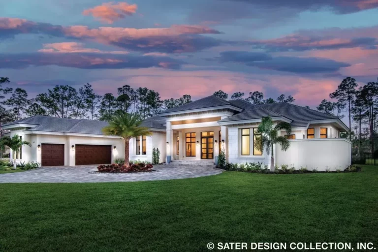 Wide Transitional House Plan with Large Verandah in Back and a Split Bedroom Layout (Floor Plan)