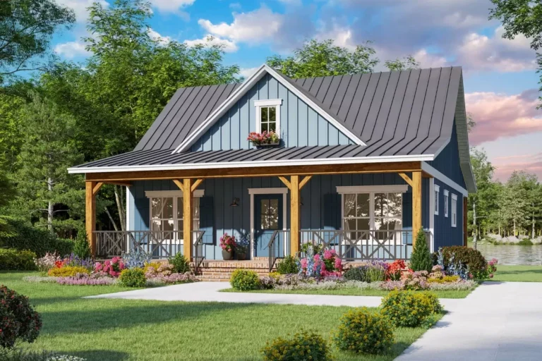 2-Bed Country Cottage with 8-Foot-Deep Front and Rear Porches – 1020 Sq Ft (Floor Plan)