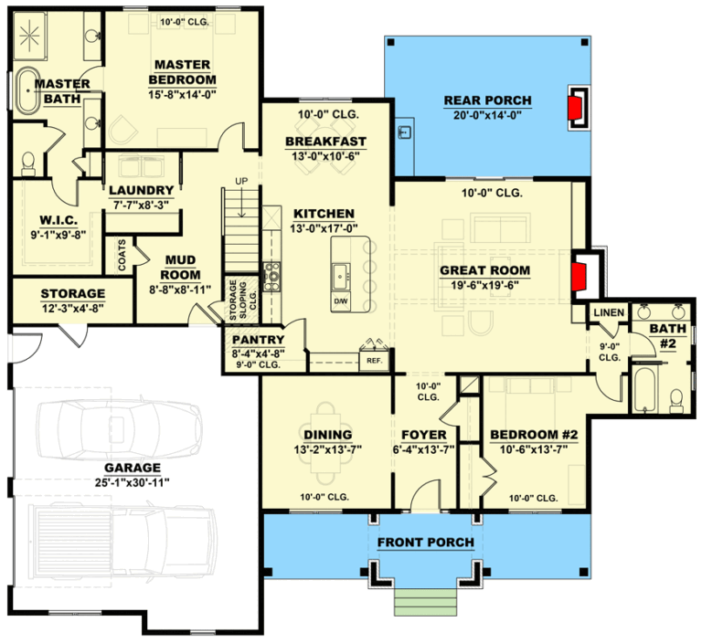 2-Story Country Cottage House Plan with Laundry Access from Master Closet (Floor Plan)