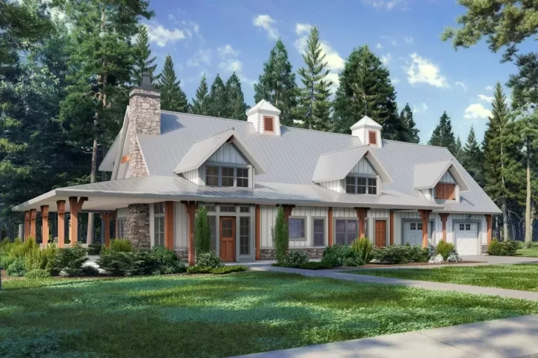 3-Bed Barndominium-Style Modern Farmhouse Plan with Full Wraparound Porch – 2054 Square Feet (Floor Plan)