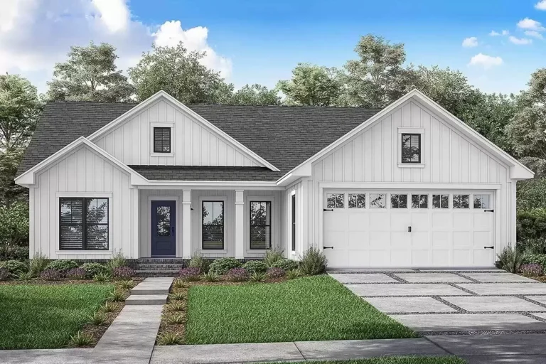 3-Bed Contemporary Farmhouse Plan with Private Master Suite (Floor Plan)